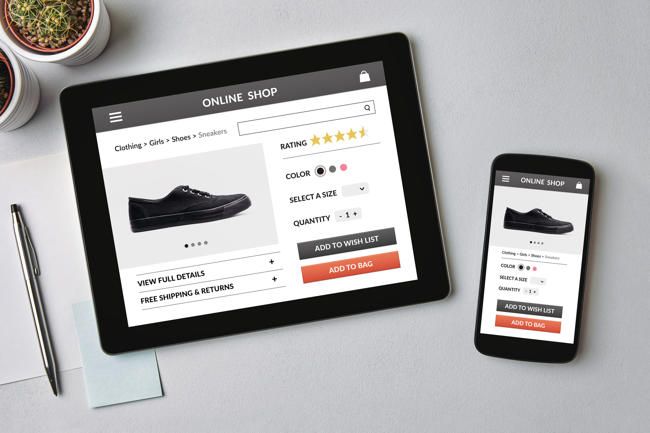 Online shop concept on tablet and smartphone