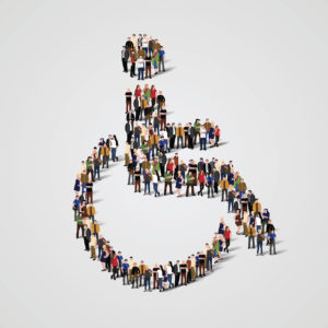 Large group of people in the shape of wheelchair. Vector illustration